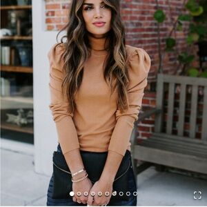 Adamant Vici Tan Puff Sleeve Turtleneck Sweater